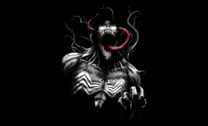 Black, Fan art, Minimal, Venom, Dark background, 4K