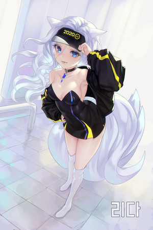 Anime girl with white hair and fox ears