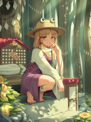 Moriya Suwako from Touhou wearing a frog hat