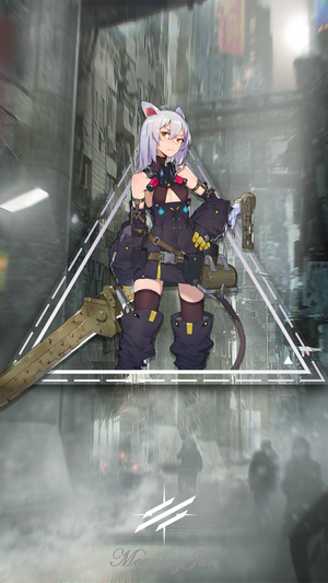 Scavenger from Arknights in a futuristic city