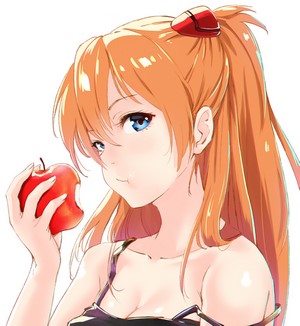 Asuka Langley Soryu eating an apple