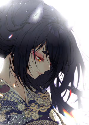 Anime girl with foxy ears in a kimono