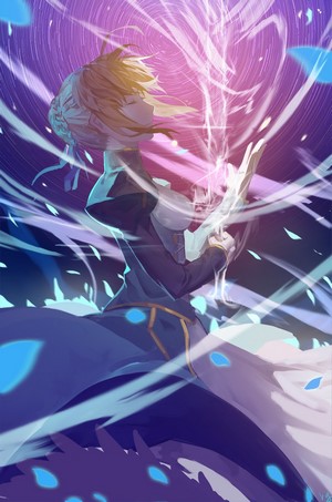 Saber from Fate Series with glowing energy