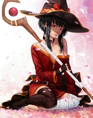 Megumin from KonoSuba with a staff and hat