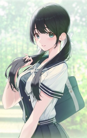 Anime Girl with Black Twintails in School Uniform