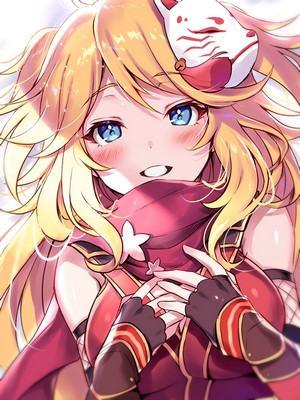 Anime girl with blonde hair and fox mask