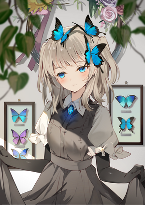 Anime girl with blue butterflies in her hair