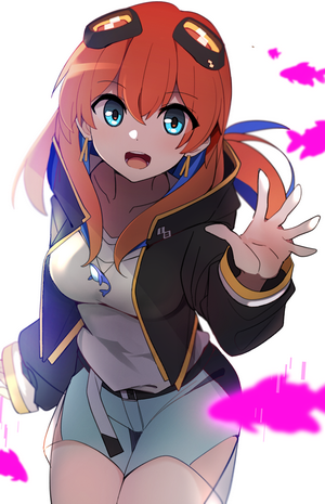 Anime girl with red hair and blue eyes