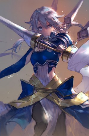 Anime girl with blue armor and sword