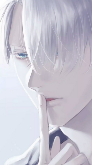 Anime man with white hair and blue eyes