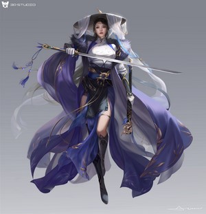 Anime girl with sword and blue dress