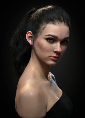 3D render of a young woman with freckles