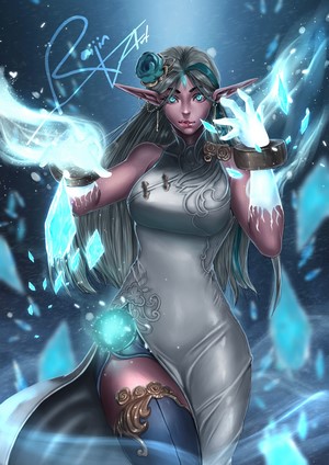 Elf woman casting ice magic