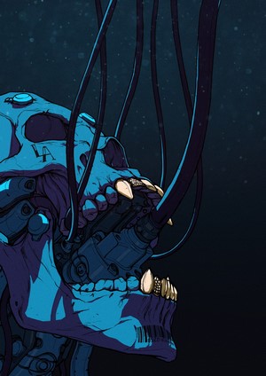 Cyborg Skull with Wires and Barcode