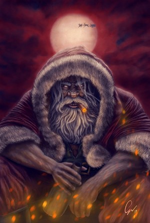 Dark Santa Claus smoking with a cigar