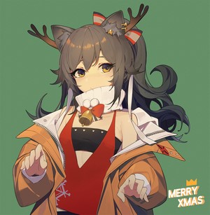Anime Girl with Antlers and Christmas Bell