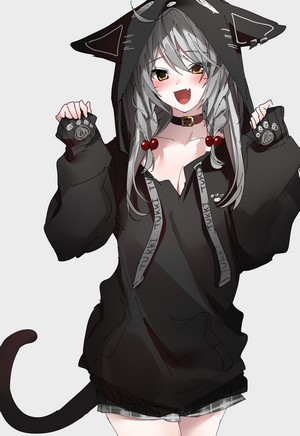 Anime Girl in Cat Hoodie Artwork