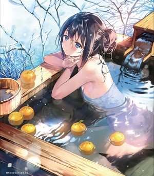 Hanekoto in Outdoor Bath with Fruit