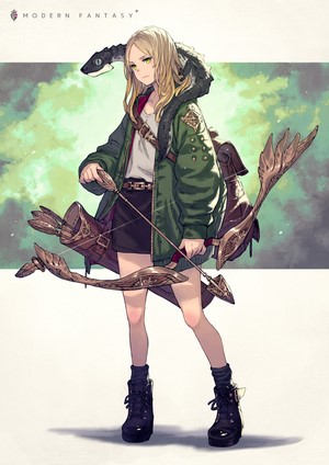 Anime girl with bow and arrow and snake