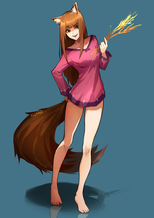 Holo from Spice and Wolf holding wheat