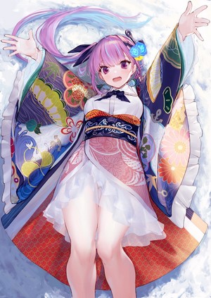 Anime girl in a kimono lying down