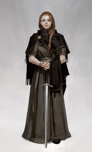 Fantasy woman with sword and cloak