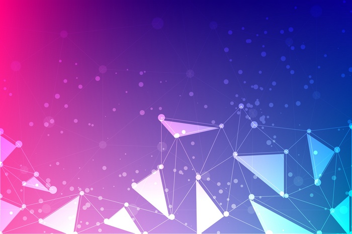Abstract network of triangles and dots with gradient background