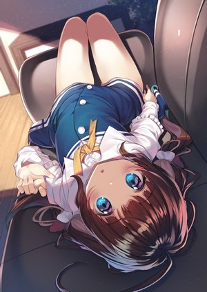Girl in school uniform lying down