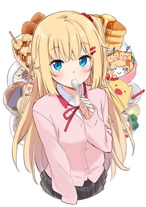 Anime girl with blonde hair eating food