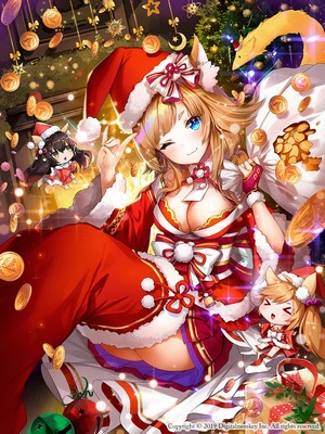 Anime girls in Santa outfits with Christmas decorations