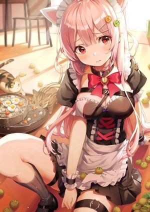 UKM-2000 from Girls Frontline as a cat girl maid