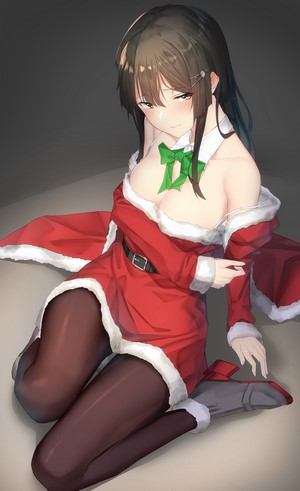 Anime girl in Santa costume with black pantyhose