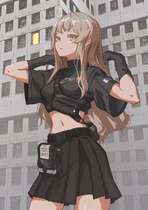 Anime girl with blonde hair in tactical outfit