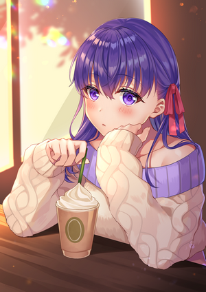 Matou Sakura from Fate/Stay Night with a drink