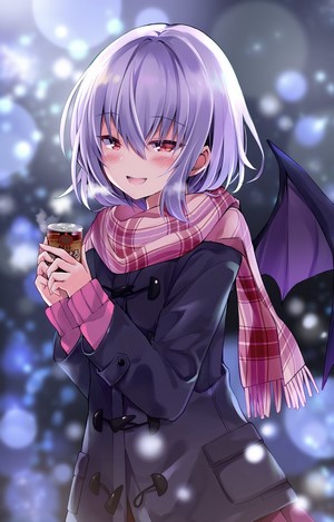 Remilia Scarlet from Touhou holding a drink