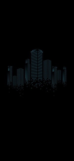 Cityscape with glowing windows at night
