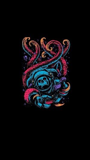 Astronaut skull attacked by tentacles in space