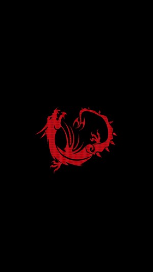 Red dragon logo on black background