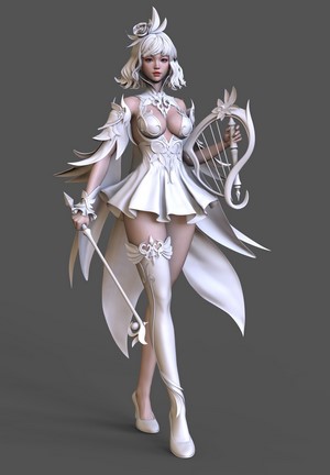 3D model of a woman with a harp and wand