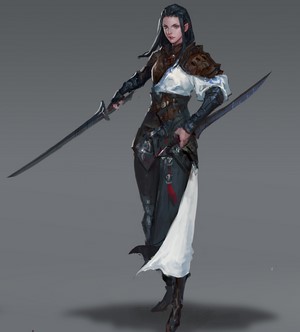 Fantasy warrior woman with two swords