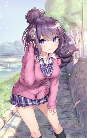 Anime girl with purple hair and a creature