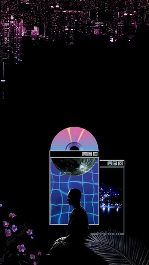 Upside down city skyline with a person and digital windows