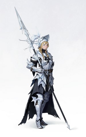 Knight in ornate silver armor holding a spear