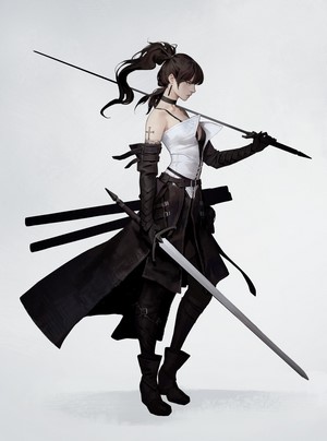 Original character with swords and a spear