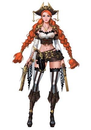 Pirate woman with red hair and pistols