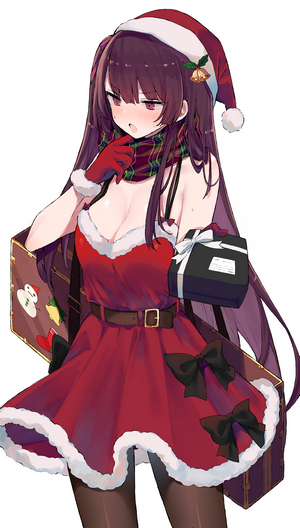 Anime girl in Santa outfit holding a gift