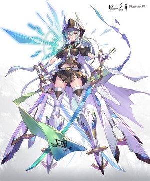 Anime girl with mechanical wings and swords