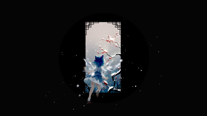 Anime girl with fox ears in snowfall
