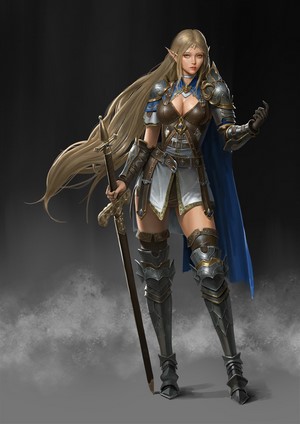 Elf warrior with sword and blue cape