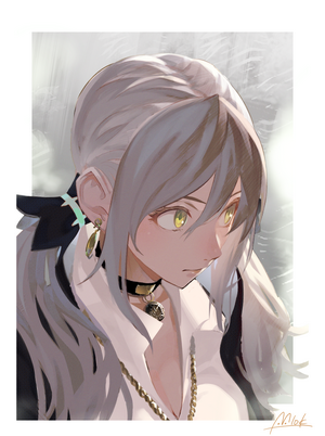 Anime girl with grey hair and yellow eyes, Sachimaa